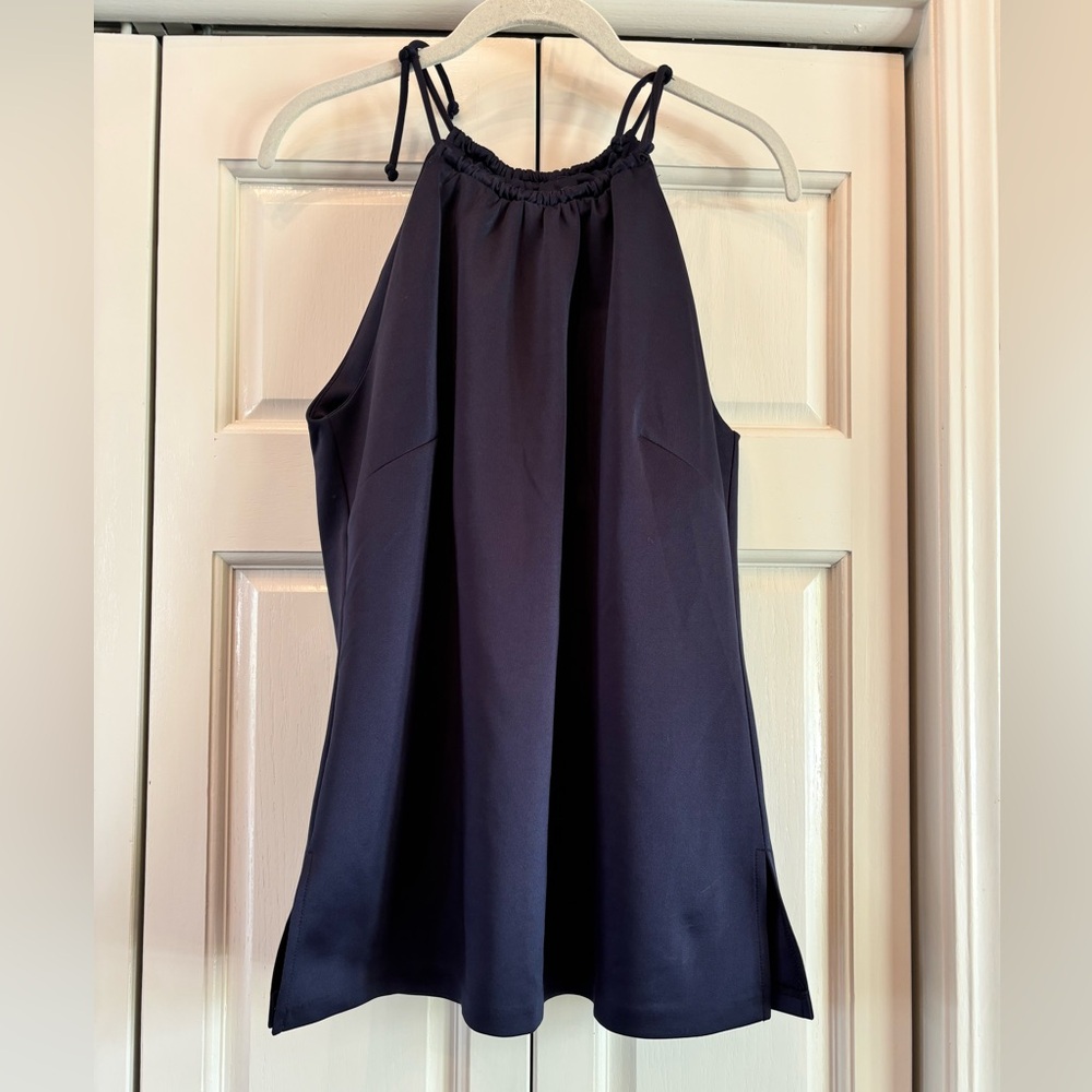 Gretchen Scott blue tie at shoulder tank, L